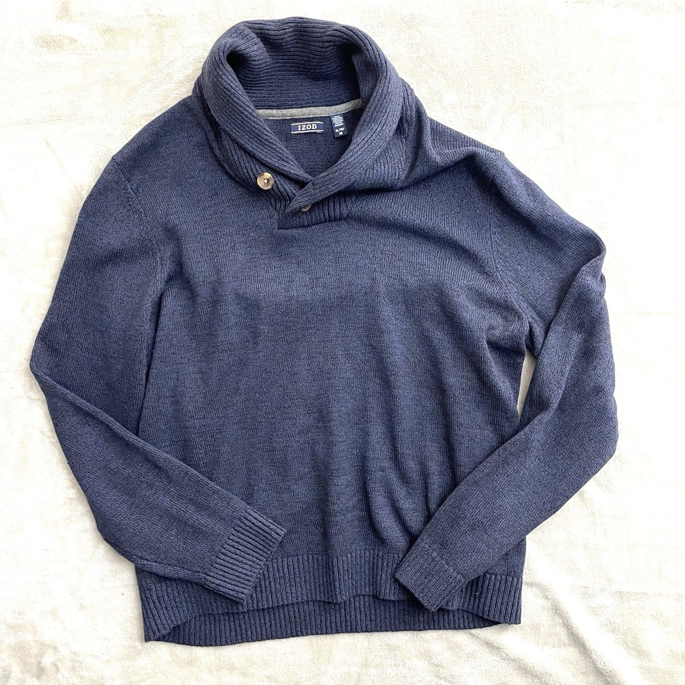 Izod Sweater Mens Cowl Neck Gray Black Knit Professor Old Money Navy Blue‎ XL
